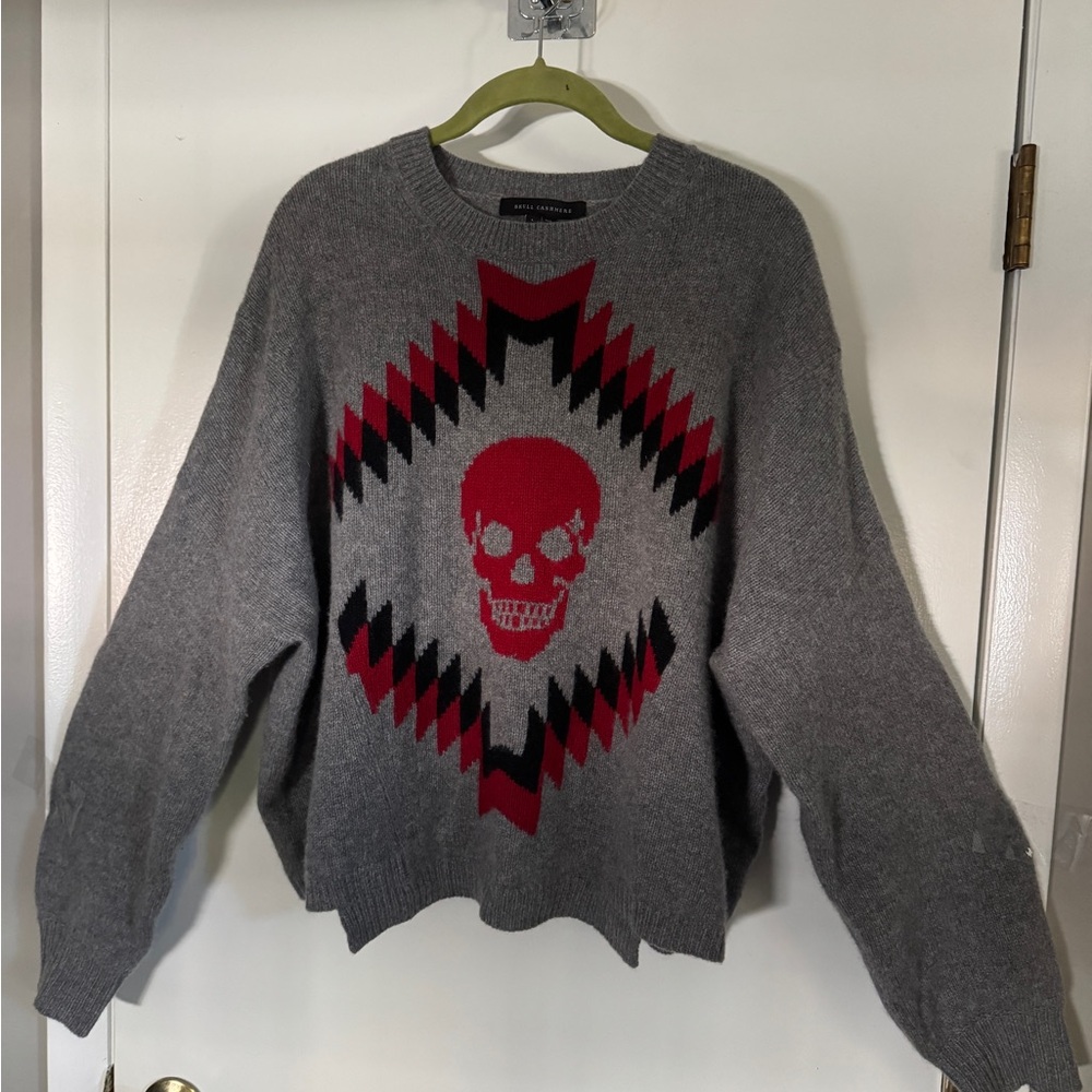 Skull Cashmere Gray and Red Sweater Sz L